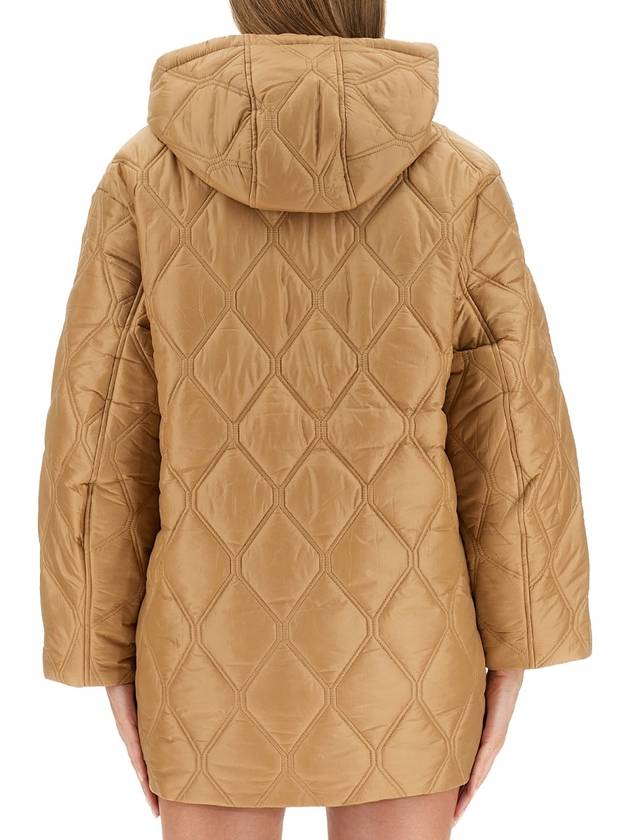 Shiny Quilt Hooded Jacket Beige - GANNI - BALAAN 4