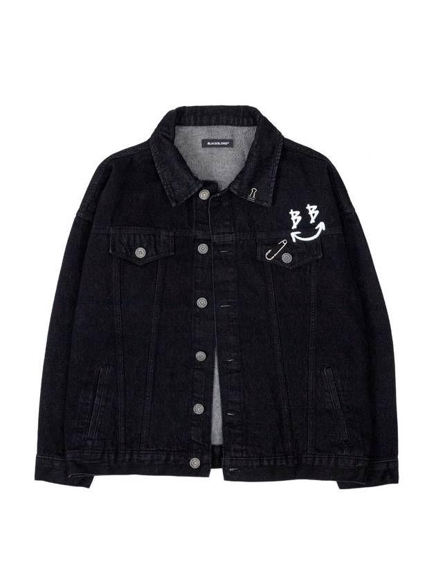 Smile Logo Denim Jacket Black - BLACKBLOND - BALAAN 1