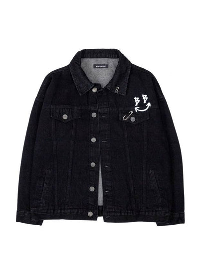 Smile Logo Denim Jacket Black - BLACKBLOND - BALAAN 2