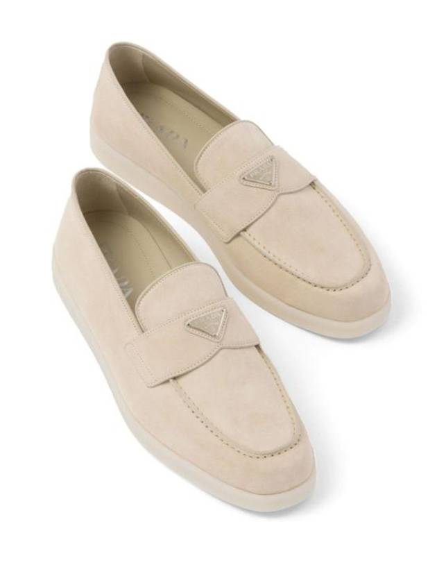 Triangle Logo Suede Loafers Beige - PRADA - BALAAN 5