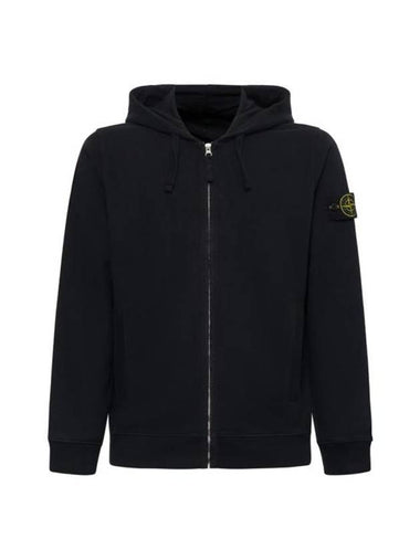 Logo Cotton Zip-Up Hoodie Black - STONE ISLAND - BALAAN 1