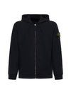 Logo Cotton Zip-Up Hoodie Black - STONE ISLAND - BALAAN 2