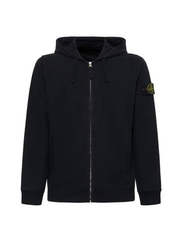 Logo Cotton Zip-Up Hoodie Black - STONE ISLAND - BALAAN 2