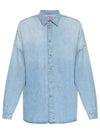 D Cama Logo Patch Denim Long Sleeve Shirt Light Blue - DIESEL - BALAAN 2