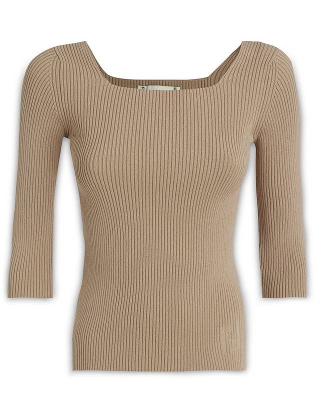 FF Cotton Rib Knit Top Beige - FENDI - BALAAN 4