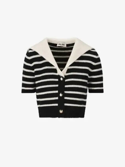 Cashmere Knit Stripe Motif Cardigan Black Tan - MIU MIU - BALAAN 2