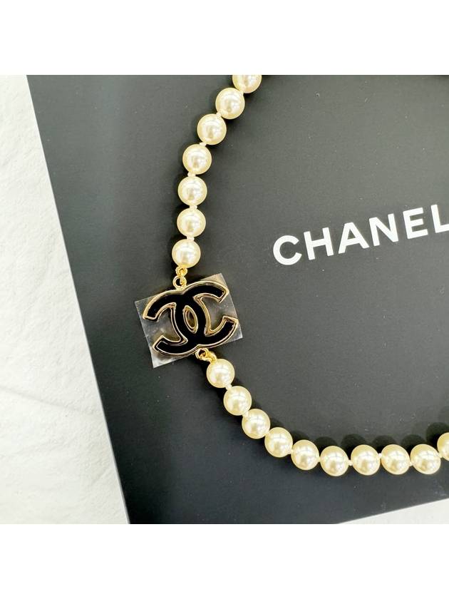 CC Logo Pearl Necklace Choker Black Gold ABE235 - CHANEL - BALAAN 2