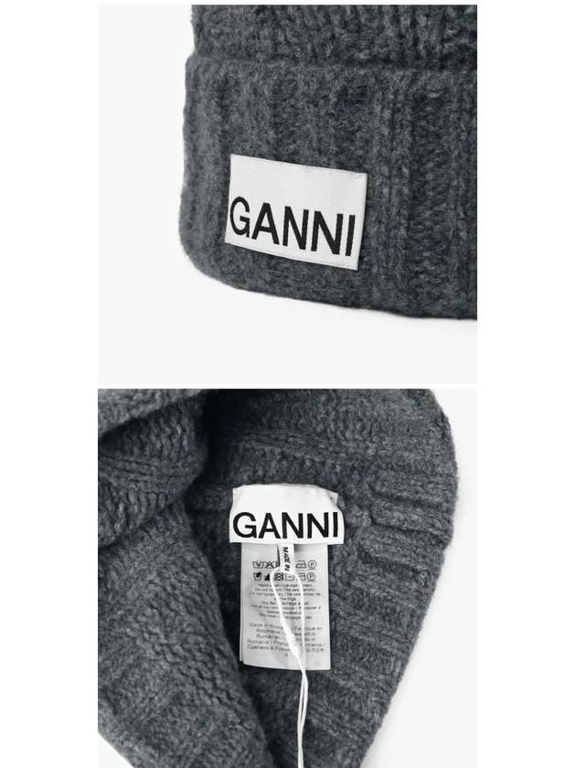 Logo Cable Knit Beanie Grey - GANNI - BALAAN 4