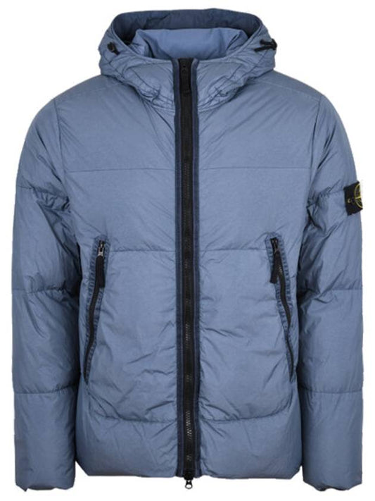 Men's Crinkle Labs Waffen Patch Hood Short Padded Light Blue - STONE ISLAND - BALAAN.