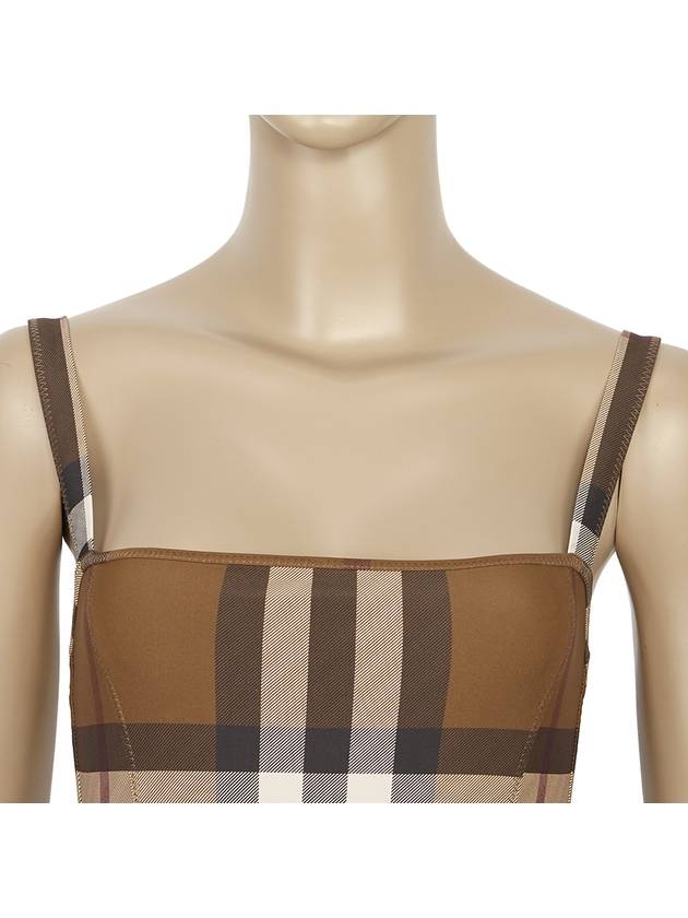 Women's Check Stretch Nylon One-Piece Swimsuit Burch Brown - BURBERRY - BALAAN 8