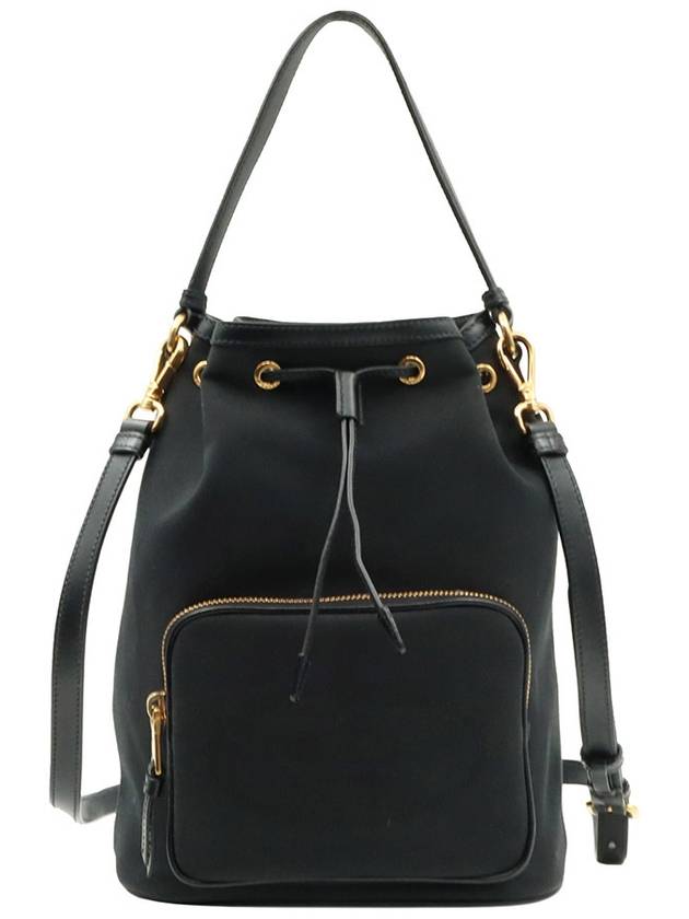 Black jacquard leather trimming gold large bucket bag 2WAY - PRADA - BALAAN 1