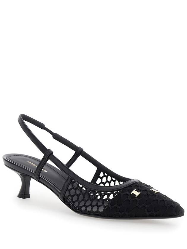 'Clizia' Black Slingback Pumps With Logo Detail In Mesh And Leather Woman - SALVATORE FERRAGAMO - BALAAN 1