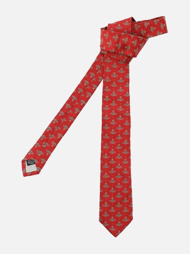 Allover Logo Print Silk Tie Red - VIVIENNE WESTWOOD - BALAAN 1