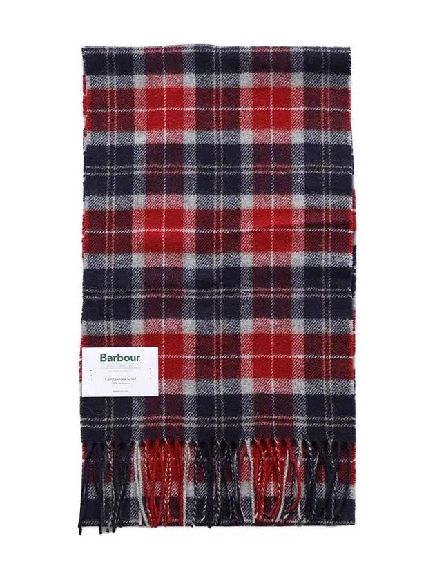 Tartan Check Fringe Wool Muffler Blue Red - BARBOUR - BALAAN 3