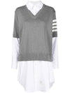 Women's 4 Bar Cotton Shirt Midi Dress White Grey - THOM BROWNE - BALAAN 1