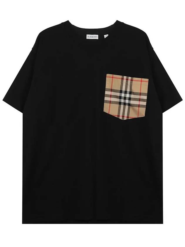 Check Pocket Cotton Short Sleeve T-Shirt Black - BURBERRY - BALAAN 7