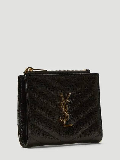 YSL Monogram Logo Chevron Quilted Leather Top Zipper Fold Wallet Medium Wallet - SAINT LAURENT - BALAAN 2