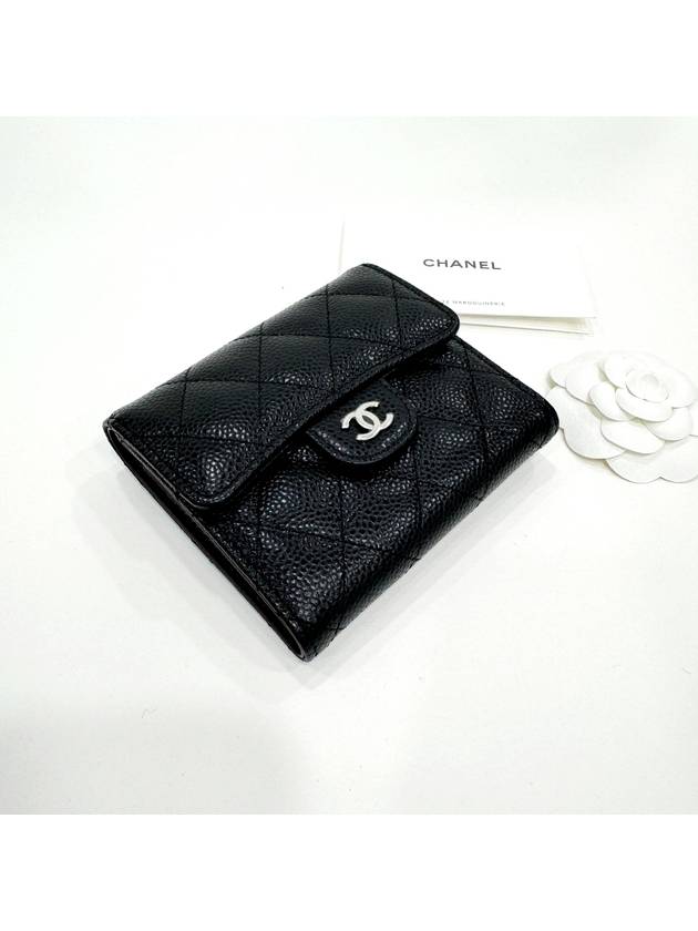 Small Classic Flap Wallet Grained Calfskin Silver Black - CHANEL - BALAAN 3