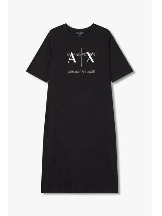 ARMANI 30 9 29 Women s Taping Logo Crew Neck Dress Black - ARMANI EXCHANGE - BALAAN 1