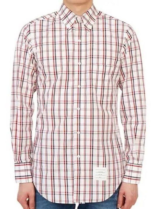 Men's Classic Fit Check Poplin Long  Shirt White - THOM BROWNE - BALAAN 2