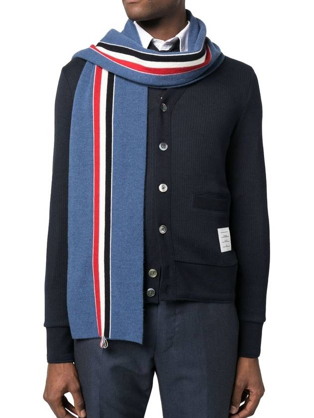 Men's Three Stripes Merino Wool Muffler Dark Blue - THOM BROWNE - BALAAN 2