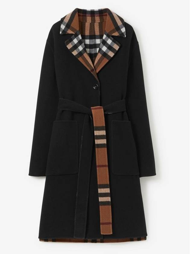 Reversible Check Wool Single Coat Black - BURBERRY - BALAAN 2