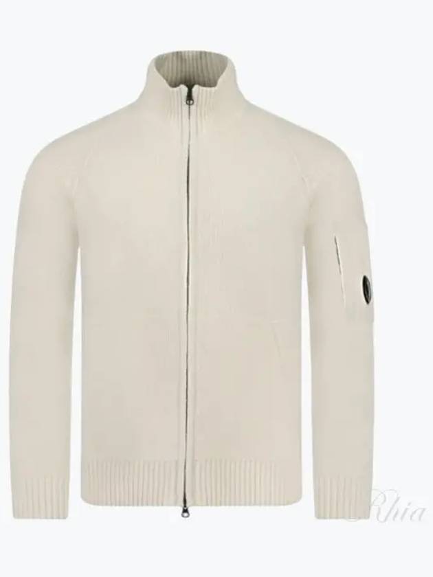 Lambswool GRS Zipped Cardigan White - CP COMPANY - BALAAN 2