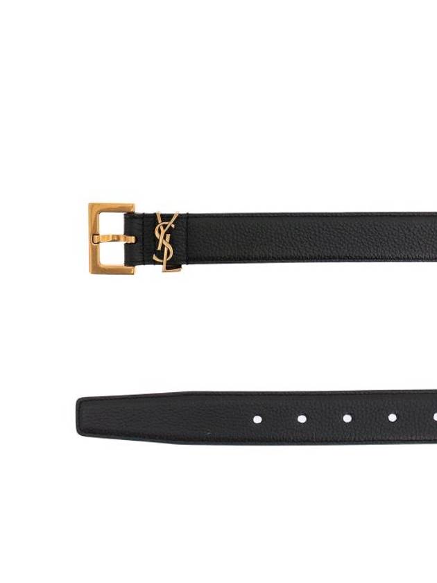 Men's Monogram Grain Leather Belt Gold - SAINT LAURENT - BALAAN 3