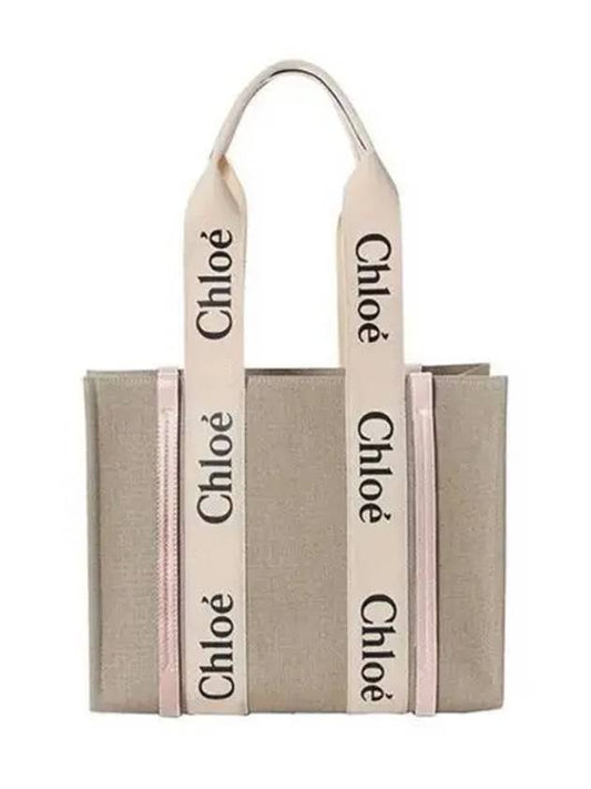 Woody Canvas Medium Tote Bag Cement Pink - CHLOE - BALAAN 2