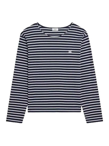 Triomphe Striped Cotton Jersey Long Sleeve T-Shirt White Navy - CELINE - BALAAN 1