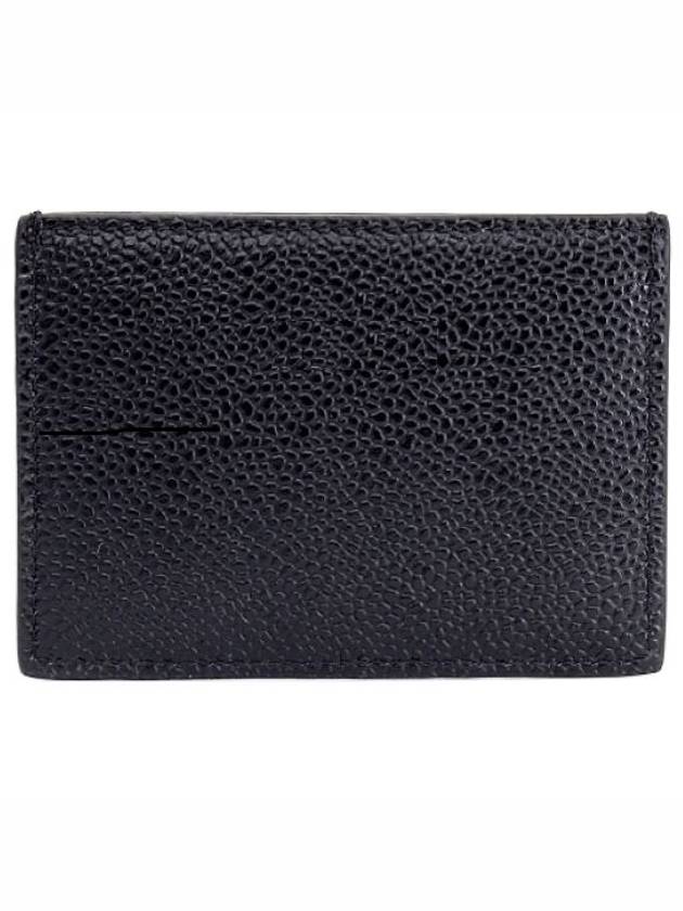 Pebble Grain Leather Stripe Single Card Wallet Black - THOM BROWNE - BALAAN 3