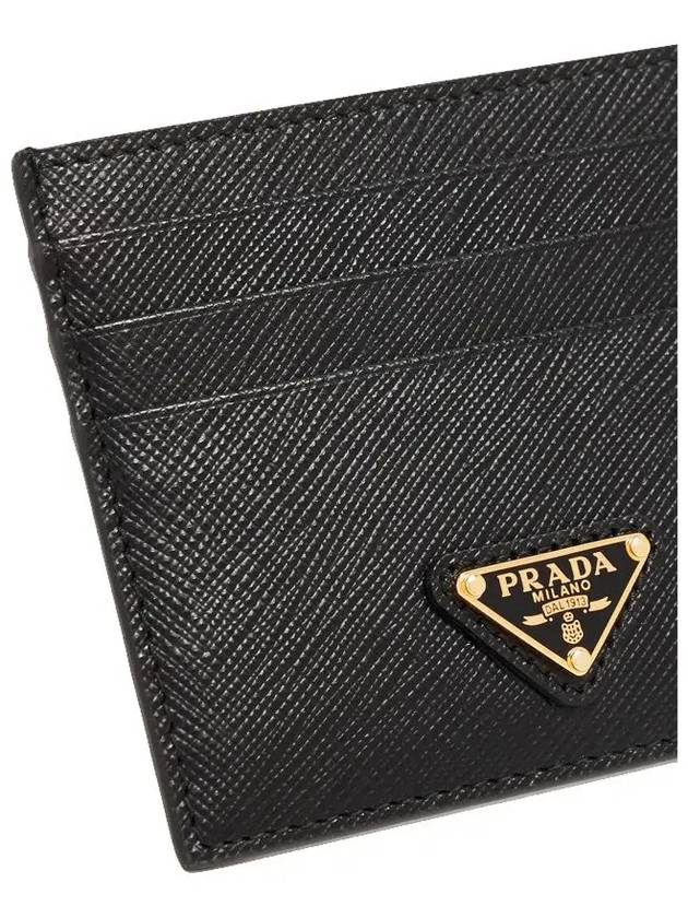 Saffiano Leather Triangle Logo Card Wallet Black Gold - PRADA - BALAAN 6