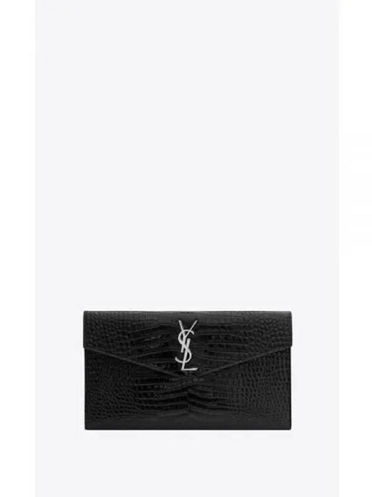 Silver Crocodile Embossed Uptown Clutch Bag Black - SAINT LAURENT - BALAAN 2