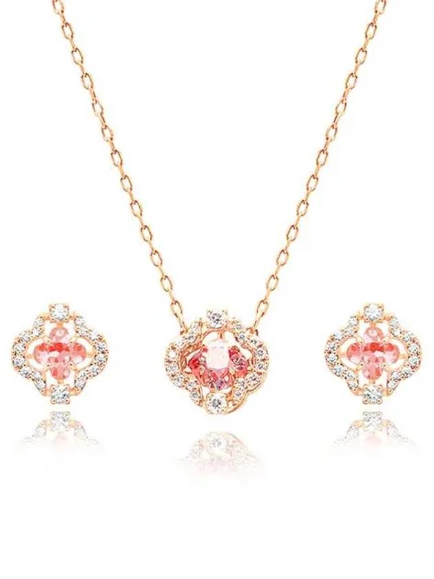 Una Sparkling Dance Clover Earrings Necklace Set Pink Rose Gold - SWAROVSKI - BALAAN 6