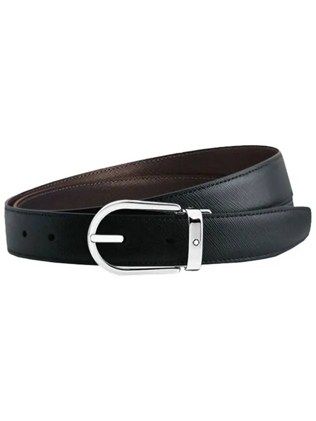 Horseshoe Buckle Reversible Leather Belt Black Brown - MONTBLANC - BALAAN 4