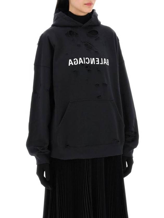 Mirror Distressed Cotton Hoodie Black - BALENCIAGA - BALAAN 3