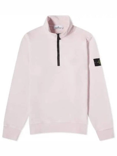 Logo Badge Half Zipper Cotton Fleece Knit Top Pink - STONE ISLAND - BALAAN 2