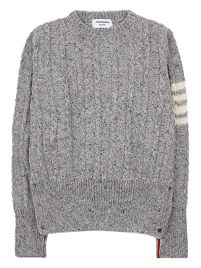 Donegal Twist Cable 4-Bar Classic Crewneck Knit Top Light Grey - THOM BROWNE - BALAAN 2