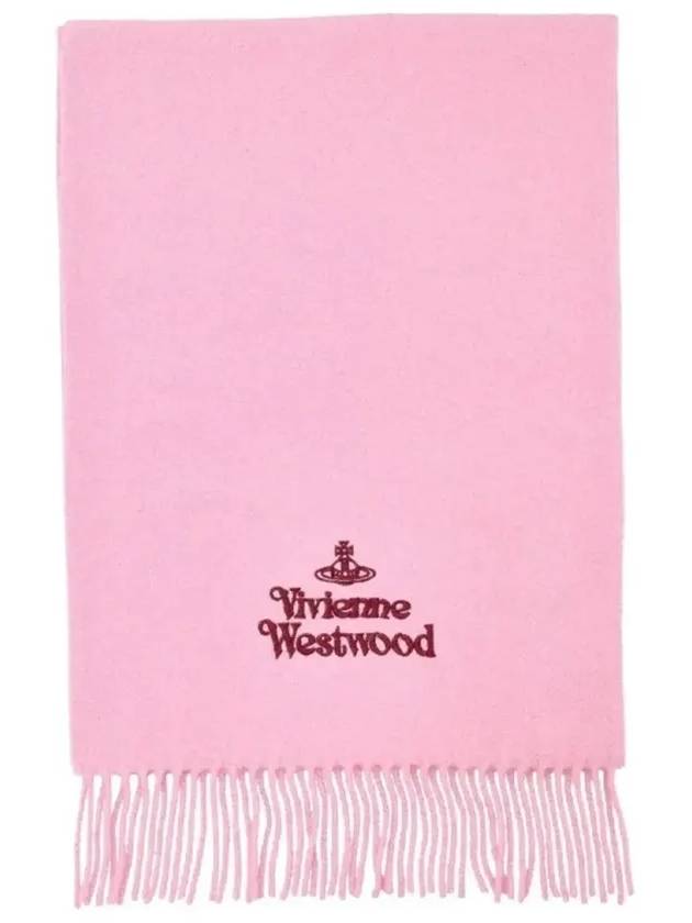 Logo Wool Fringe Muffler Pink - VIVIENNE WESTWOOD - BALAAN 3