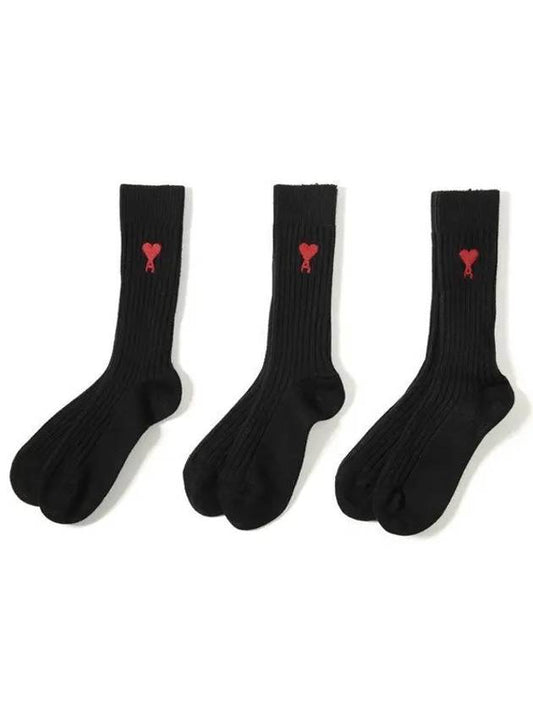 Heart Logo Socks 3 Packs Set Black - AMI - BALAAN 2