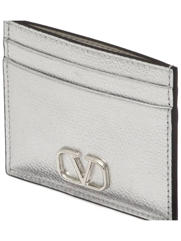 V Logo Signature Metallic Card Wallet Silver - VALENTINO - BALAAN 8