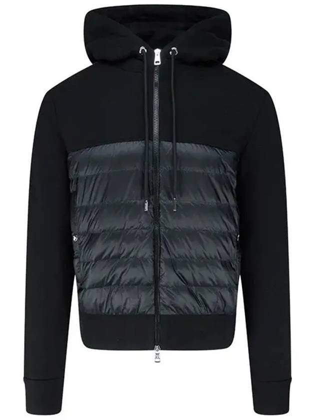 padded wool hooded zip-up cardigan black - MONCLER - BALAAN 1