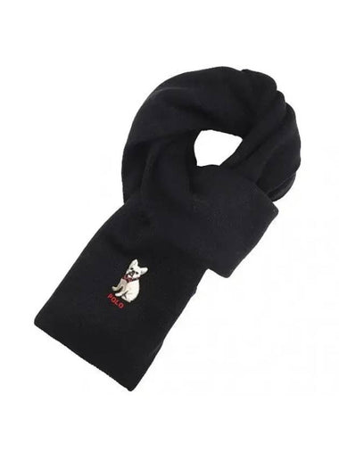 Embroidered French Bulldog Wool Muffler Black - POLO RALPH LAUREN - BALAAN 1