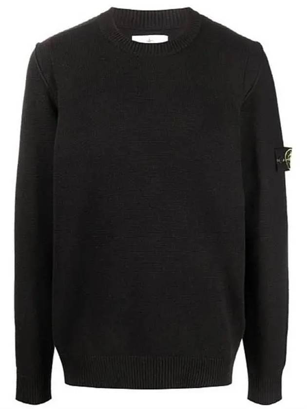 Wappen Patch Crew Neck Wool Knit Top Black - STONE ISLAND - BALAAN 2