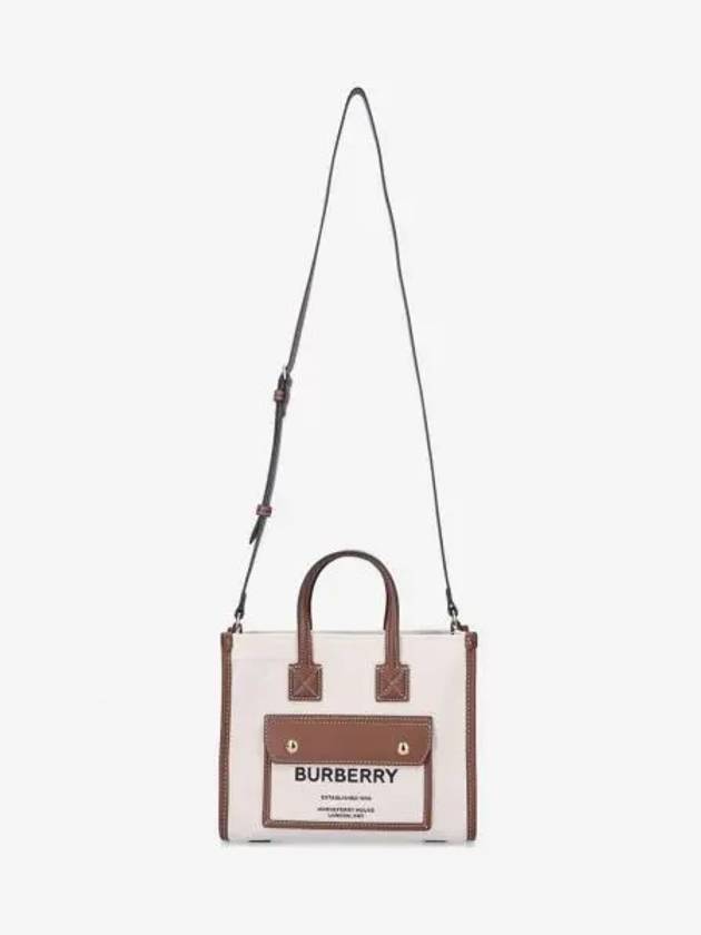 Mini Two-Tone Canvas and Leather Freya Tote Bag Natural Tan - BURBERRY - BALAAN 2