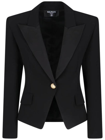 Single Breasted Crepe Blazer Jacket Black - BALMAIN - BALAAN 2