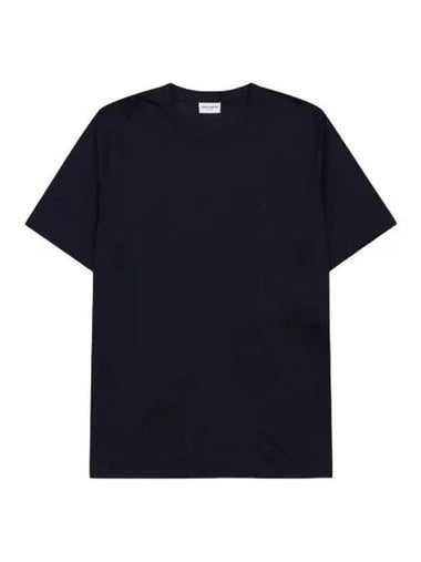 Wool silk blend short sleeve t shirt indigo - SAINT LAURENT - BALAAN 1