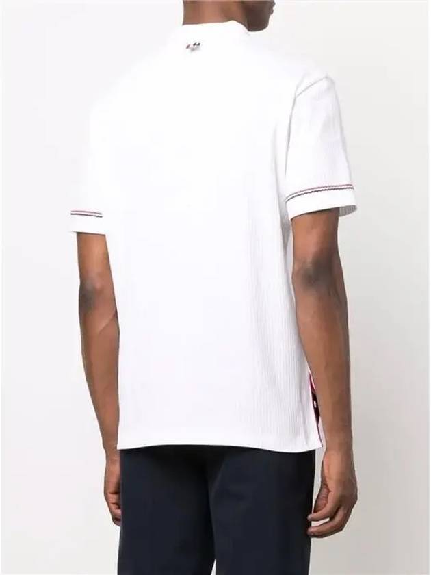 Thermal Rip Stripe Short Sleeve Polo Shirt White - THOM BROWNE - BALAAN 5