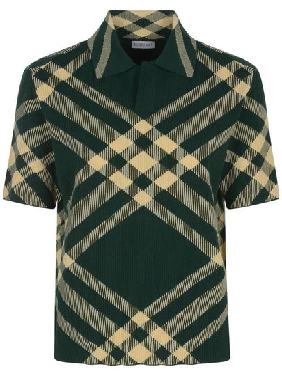 Checked Wool Polo Knit Top Green - BURBERRY - BALAAN 2