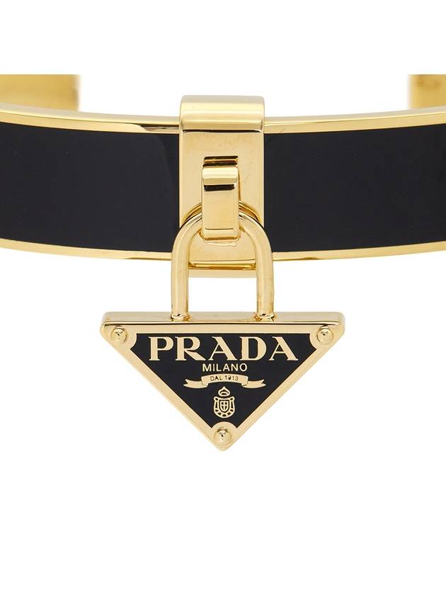 Triangle Logo Plaque Metal Bracelet Black Gold - PRADA - BALAAN 6